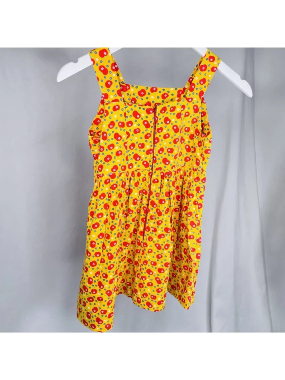 Vintage 70s Girls Yellow Fruit Apple Print Lace Bib Cottage Prairie Dress 6 - 7
